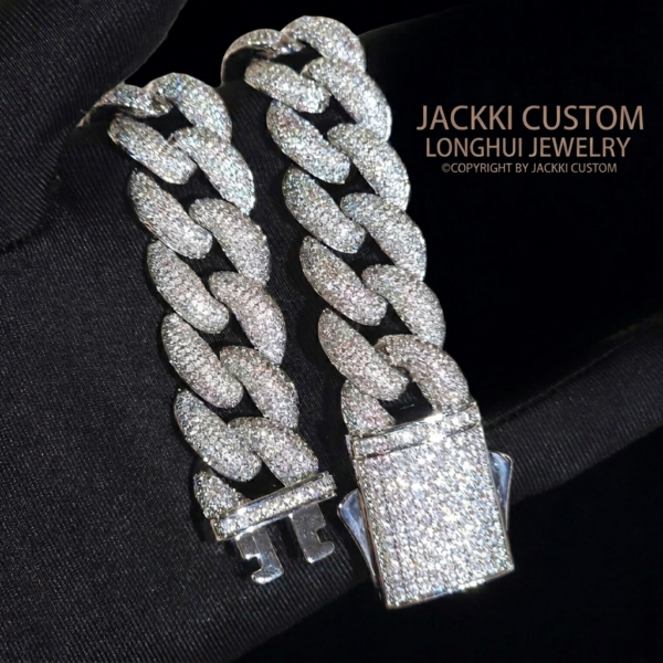 18mm Moissanite Cuban Chain - Premium Solid Silver Icy Drip